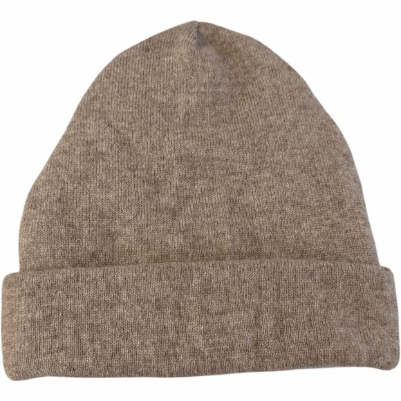 Handmade Upcycled 100% Cashmere Beanie Hat Soft Cozy Winter Knit Cap Tan Neutral - Picture 3 of 5